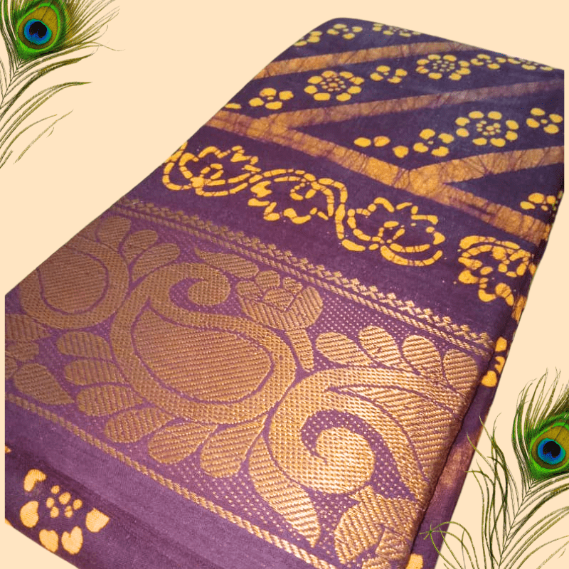 Prabanja Sungudi Batik Printed Saree - Maroon with Yellow Flower - Image 3