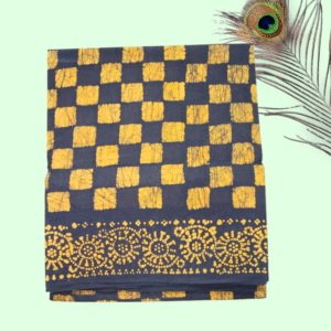 Prabanja Sungudi Batik Printed Saree - Black with Yellow Checked