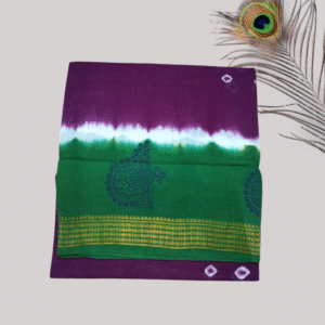 Prabanja Sungudi Batik Printed Saree - Purple with Dark Green