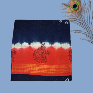 Prabanja Sungudi Batik Printed - Dark Blue with Orange Border