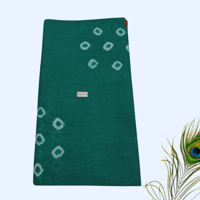 Prabanja Sungudi Batik Printed Saree - Green with Orange Border - Image 2