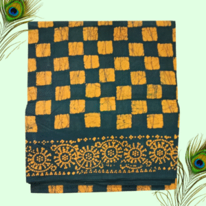 Prabanja Sungudi Batik Printed Saree - Green with Yellow Checked