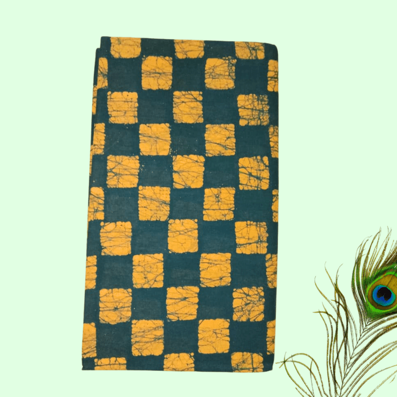 Prabanja Sungudi Batik Printed Saree - Green with Yellow Checked - Image 2