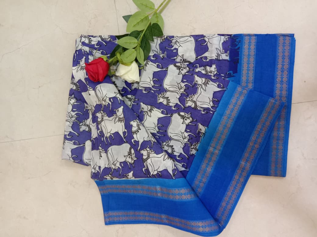 Prabanja Gomatha Wax Printed Sungudi Cotton Saree - Image 2