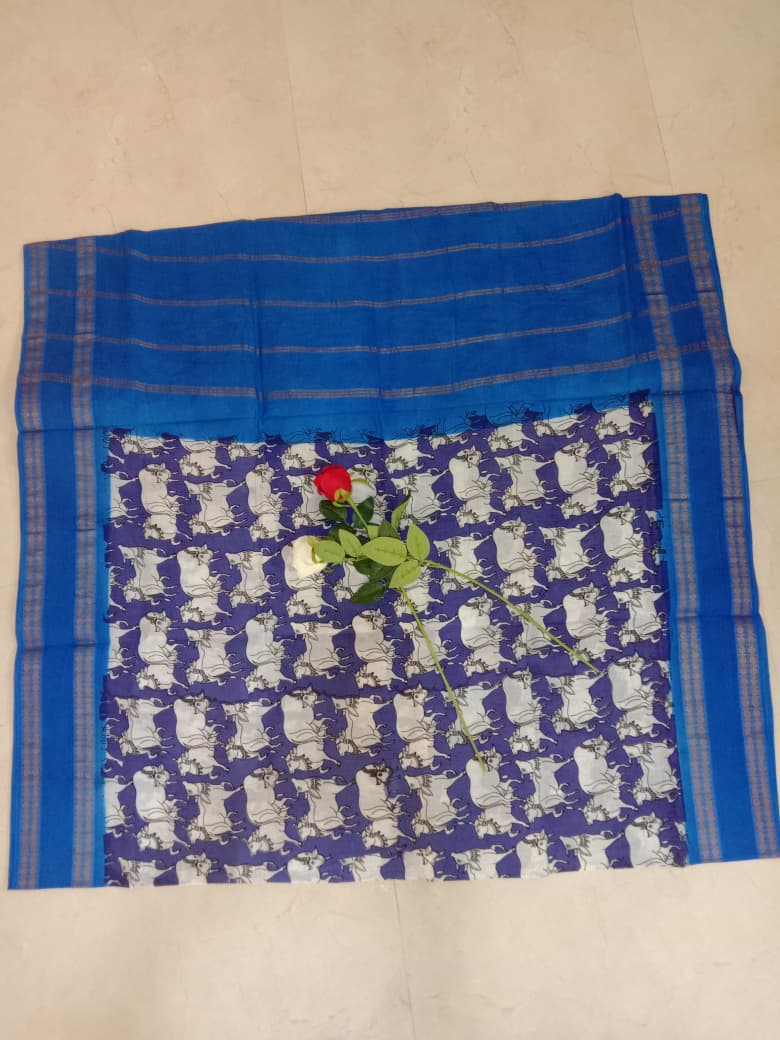 Prabanja Gomatha Wax Printed Sungudi Cotton Saree - Image 4