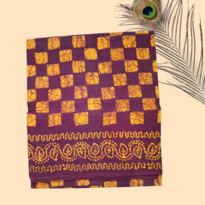 Prabanja Sungudi Batik Printed Saree - Maroon with Orange Checked