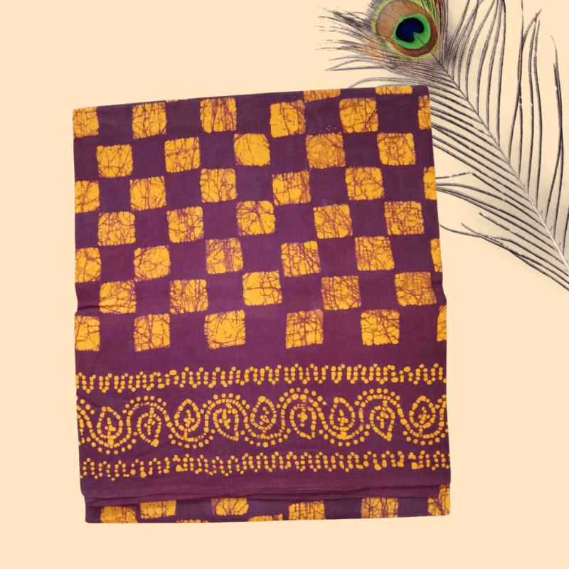 Prabanja Sungudi Batik Printed Saree - Maroon with Orange Checked