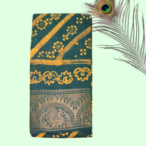 Prabanja Sungudi Batik Printed Saree - Green with Yellow Flower