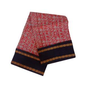 Prabanja Tamil Letters Wax Printed Neon Red Sungudi Cotton Saree