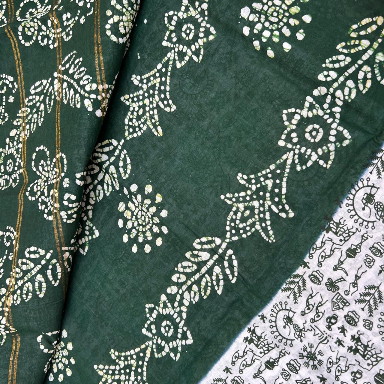 Prabanja Elegant Wax Printed Sungudi Cotton Saree - Image 3
