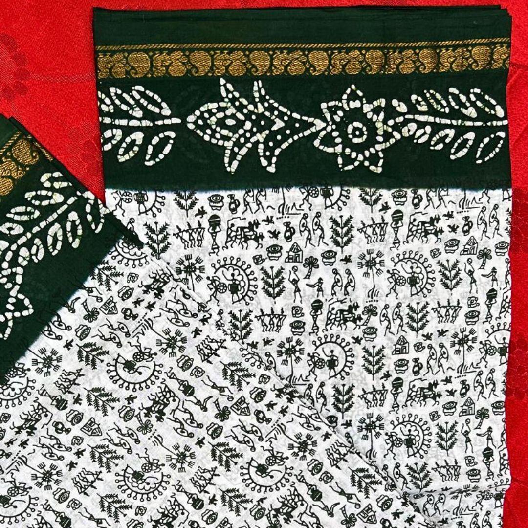 Prabanja Elegant Wax Printed Sungudi Cotton Saree - Image 4