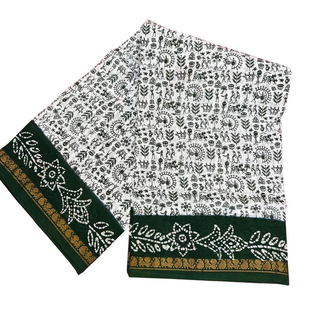 Prabanja Elegant Wax Printed Sungudi Cotton Saree