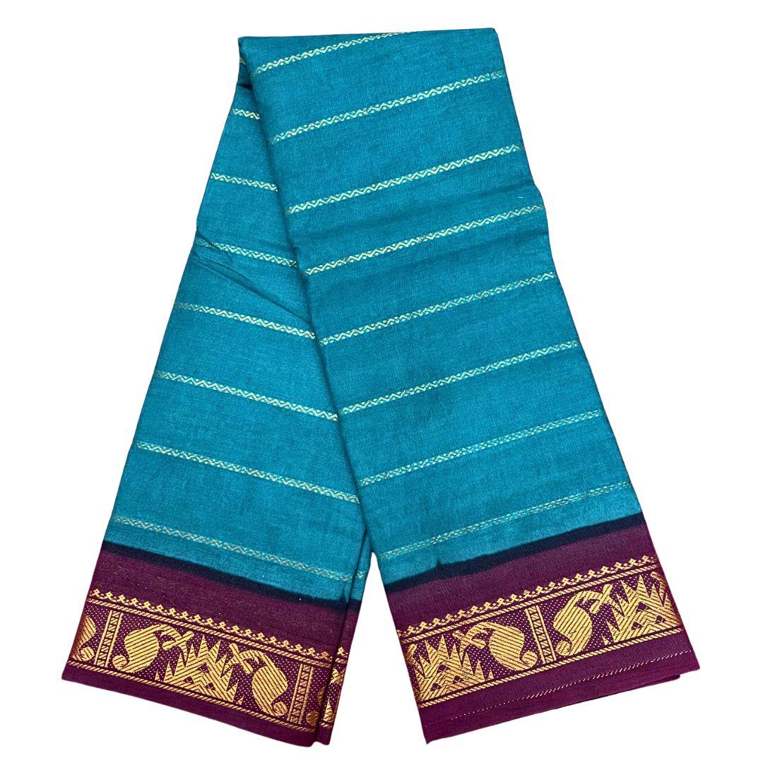 Prabanja Jari Veldhari Plain Sungudi Cotton Saree
