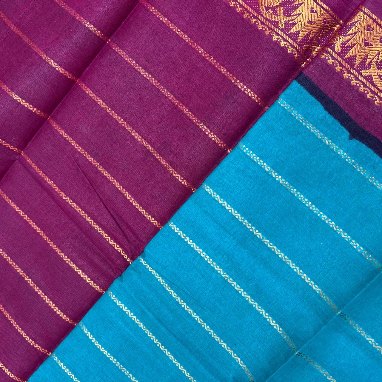 Prabanja Jari Veldhari Plain Sungudi Cotton Saree - Image 2