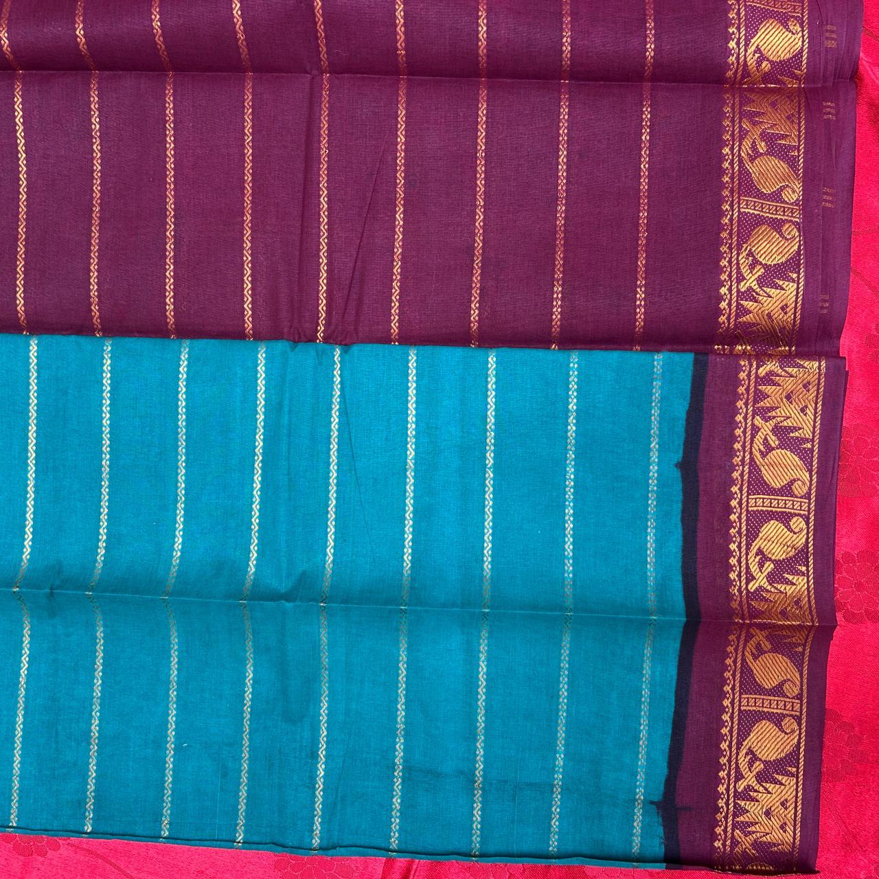 Prabanja Jari Veldhari Plain Sungudi Cotton Saree - Image 3