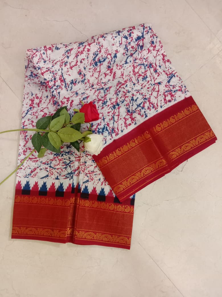 Prabanja Tissue Modern Design Printed Sungudi Cotton Saree - Image 2
