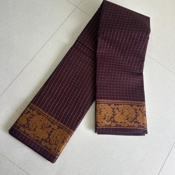 Prabanja Sugundi Jari Checks Self Plain Saree - Image 3