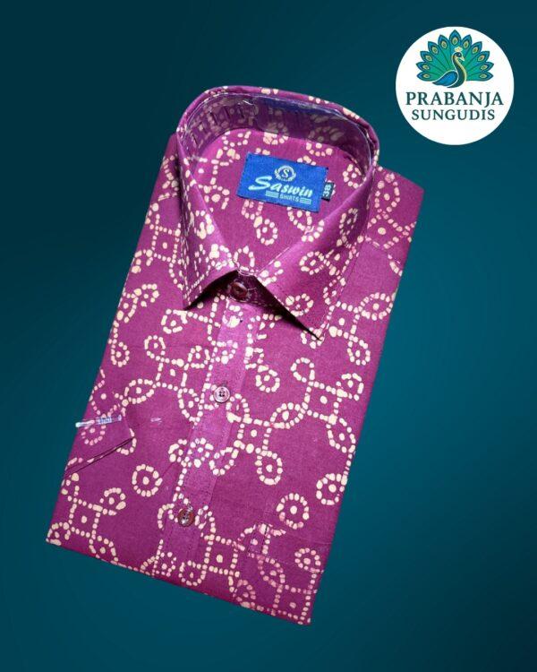 Prabanja Sungudi 100% Pure Cotton Shirt | Brown with Sandal wax printing | Size-38 - Image 4