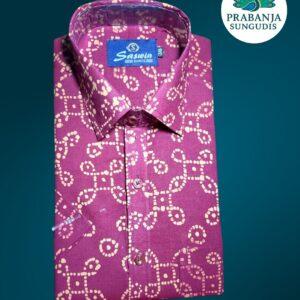 Prabanja Sungudi 100% Pure Cotton Shirt | Brown with Sandal wax printing | Size-38