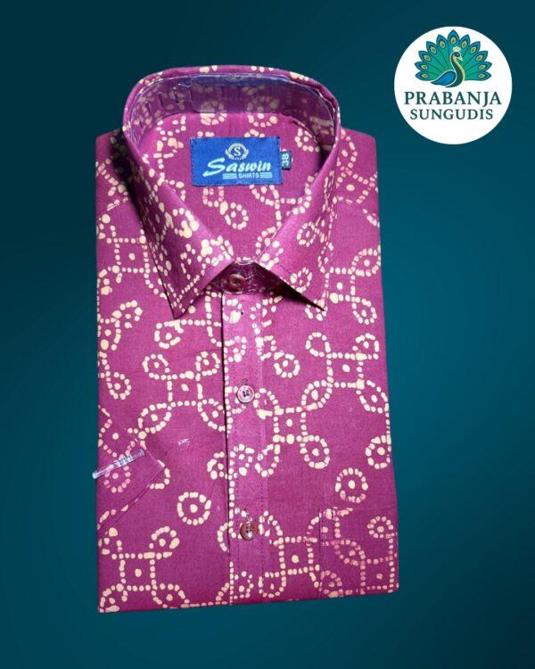 Prabanja Sungudi 100% Pure Cotton Shirt | Brown with Sandal wax printing | Size-38