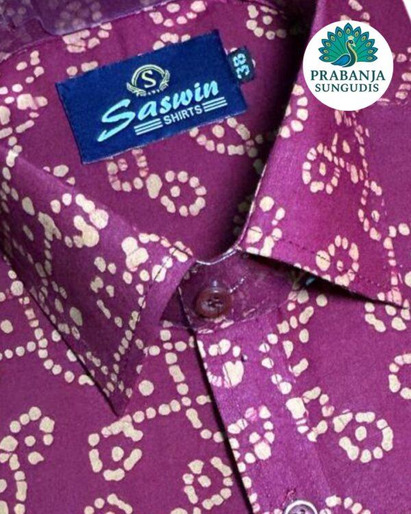 Prabanja Sungudi 100% Pure Cotton Shirt | Brown with Sandal wax printing | Size-38 - Image 2