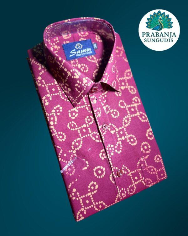 Prabanja Sungudi 100% Pure Cotton Shirt | Brown with Sandal wax printing | Size-38 - Image 3