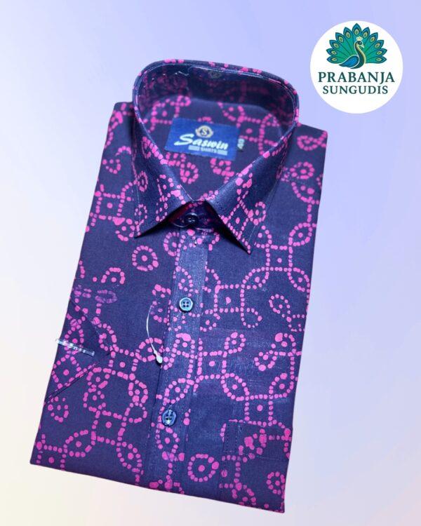 Prabanja Sungudi 100% Pure Cotton Shirt | Dark Maroon with Pink wax printing | Size-40 - Image 3