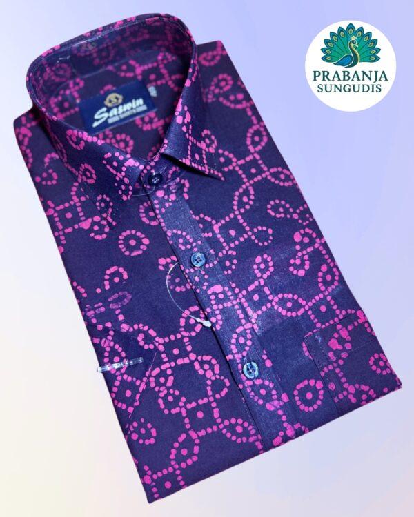 Prabanja Sungudi 100% Pure Cotton Shirt | Dark Maroon with Pink wax printing | Size-40 - Image 4