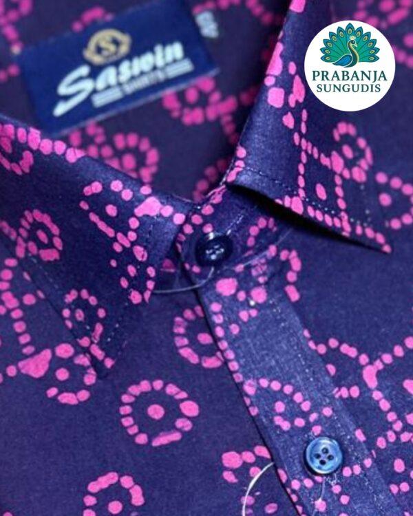 Prabanja Sungudi 100% Pure Cotton Shirt | Dark Maroon with Pink wax printing | Size-40 - Image 2