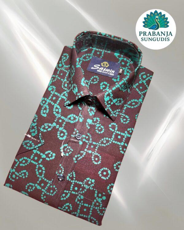 Prabanja Sungudi 100% Pure Cotton Shirt | Navy Blue with Green wax printing | Size-38 - Image 4