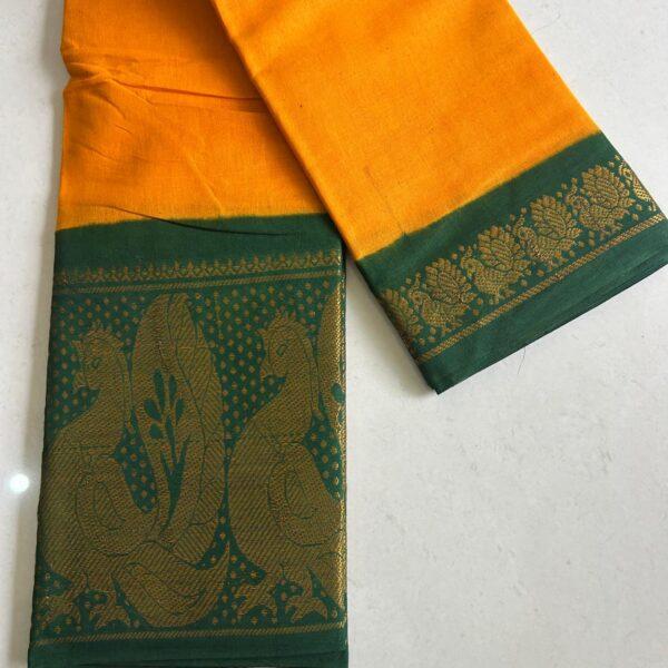 Madurai Sungudi Plain Saree with Mayil Border - Image 2