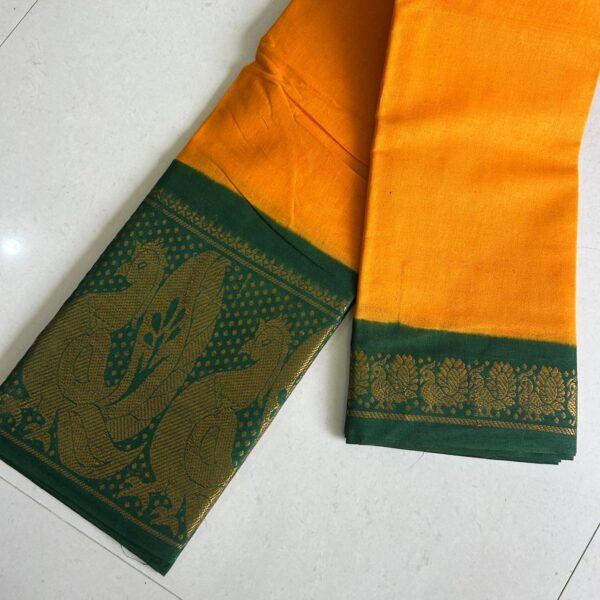 Madurai Sungudi Plain Saree with Mayil Border - Image 3