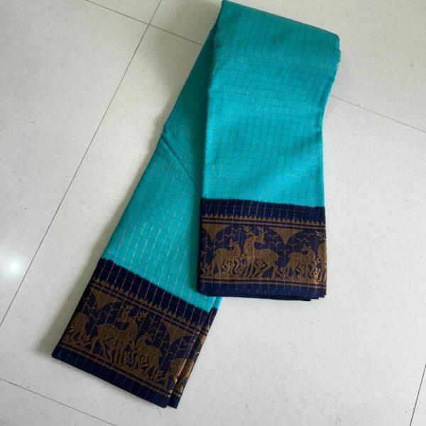 Prabanja Sungudi Jari Checks Plain Saree - Image 3
