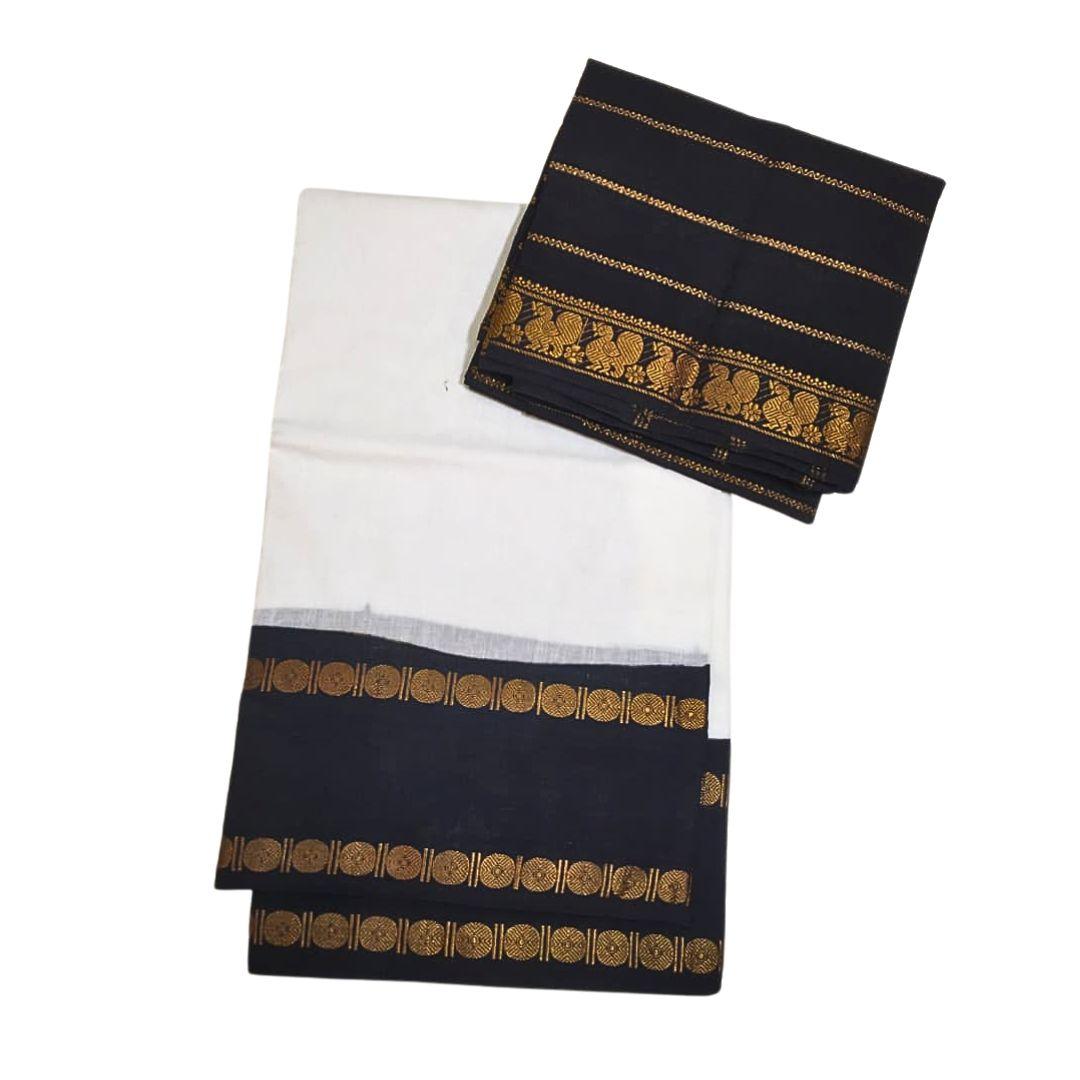 Prabanja Black & White Dollor Border Sungundi Cotton Saree