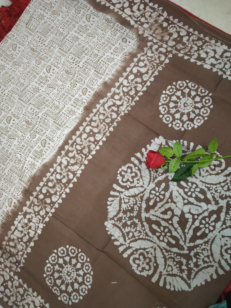 Prabanja Brown Mayuri Sungudi Cotton Saree - Image 3