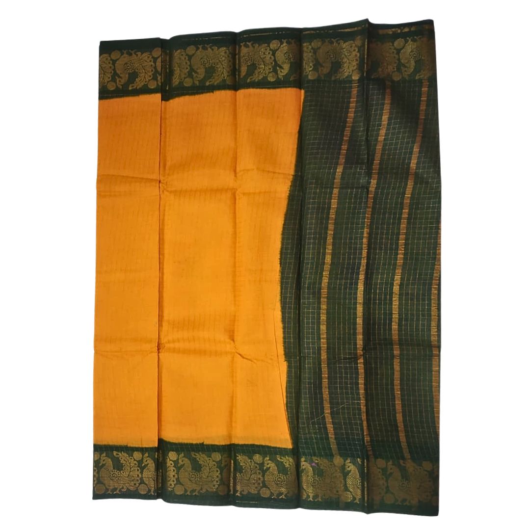Prabanja Checked Zari Border Yellow Sungudi Cotton Saree - Image 2