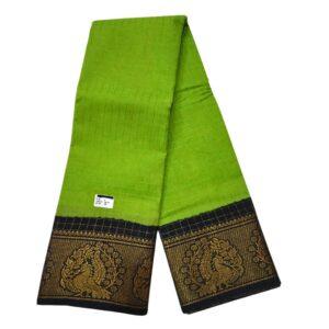 Prabanja Checked Zari Border Chartreuse Green Sungudi Cotton Saree