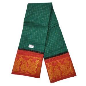 Prabanja Checked Zari Border Castleton Green Sungudi Cotton Saree