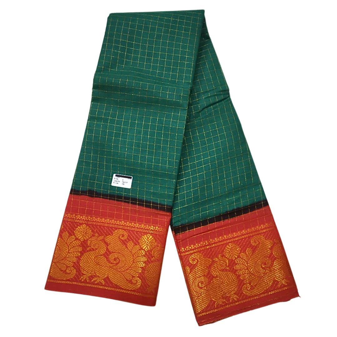 Prabanja Checked Zari Border Castleton Green Sungudi Cotton Saree