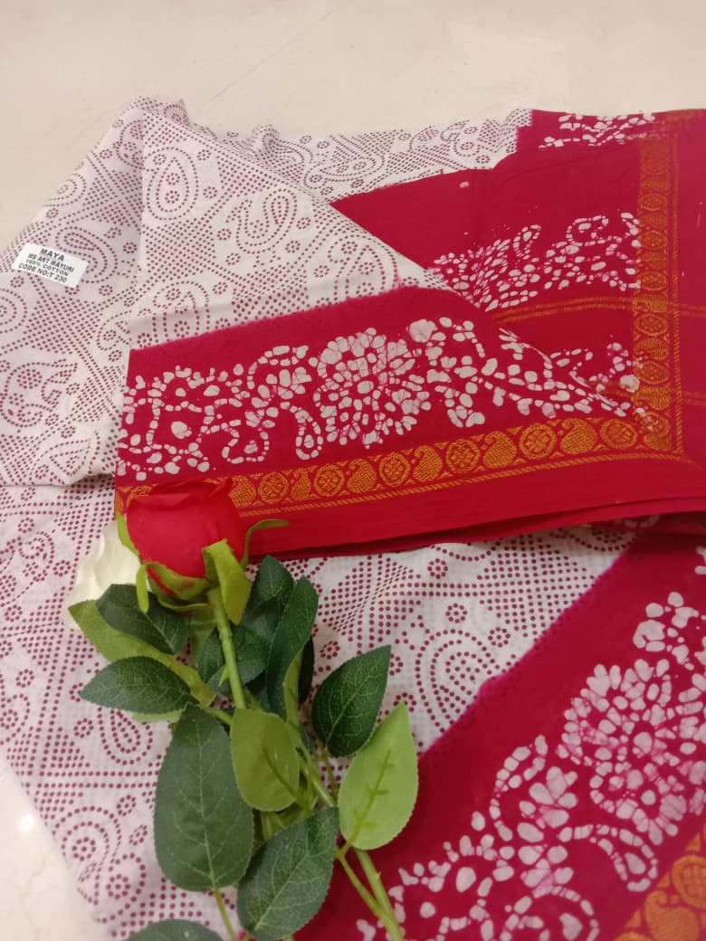 Prabanja Dot Elephant Wax Printed Sungudi Cotton Saree - Image 2