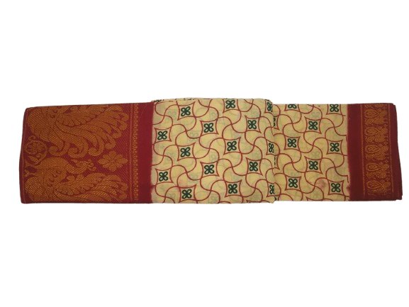 Prabanja Yellow & Maroon Sungudi Saree with Peacock Zari Pallu - Image 4