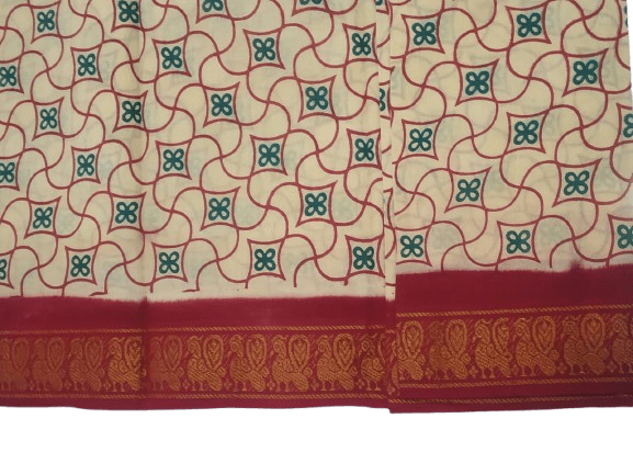 Prabanja Yellow & Maroon Sungudi Saree with Peacock Zari Pallu - Image 3