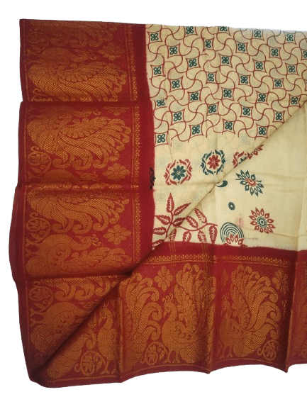 Prabanja Yellow & Maroon Sungudi Saree with Peacock Zari Pallu - Image 2