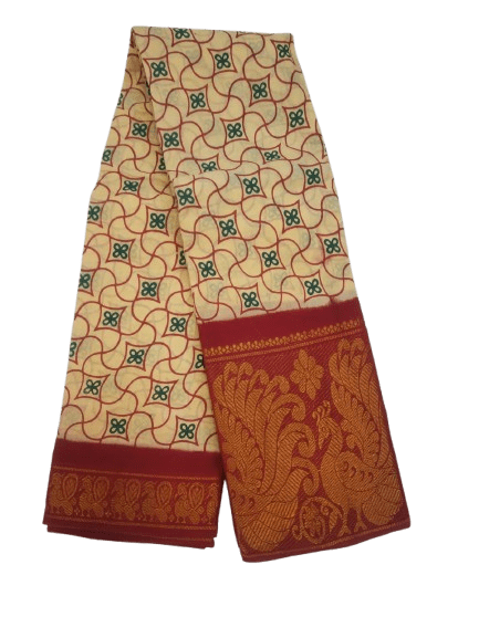 Prabanja Yellow & Maroon Sungudi Saree with Peacock Zari Pallu