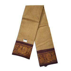 Prabanja Checked Zari Border Dark Vanilla Sungudi Cotton Saree