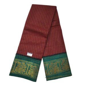 Prabanja Checked Zari Border Royal Maroon Sungudi Cotton Saree