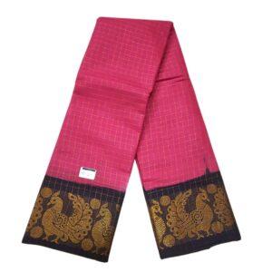 Prabanja Checked Zari Border Pink Sungudi Cotton Saree