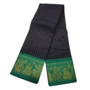 Prabanja Checked Navy Blue with Green Zari Border Sungudi Cotton Saree
