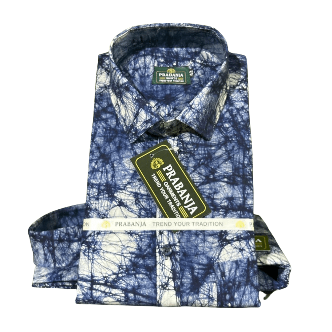 Prabanja Sungudi 100% Pure Tie-Dye Pattern Cotton Shirt | Blue Color Sungudi Shirt | Size-42 - Image 2
