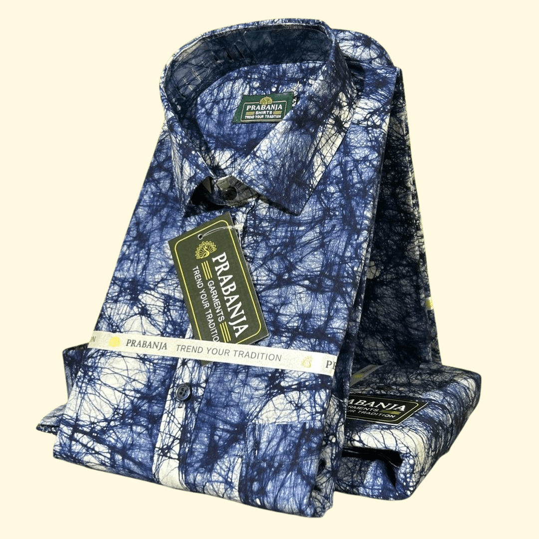 Prabanja Sungudi 100% Pure Tie-Dye Pattern Cotton Shirt | Blue Color Sungudi Shirt | Size-42 - Image 3